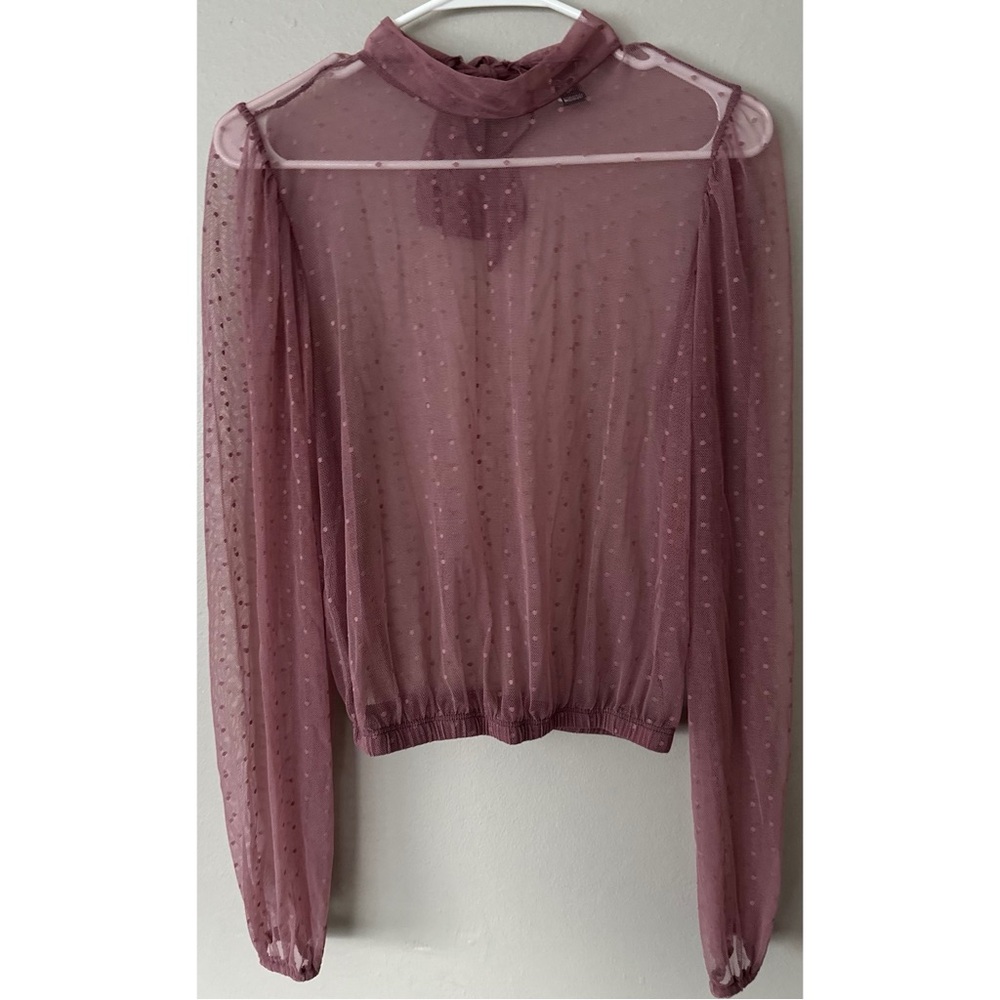Brand New! Windsor Women’s Mauve Long Sleeve Mesh Bow Tie Top